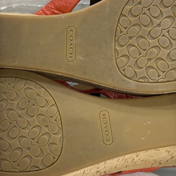 (E3) COACH GEORGINA Women's Orange Cork Wedge Sandals,Sz 9B, Embossed C- Leather - Picture 10 of 13